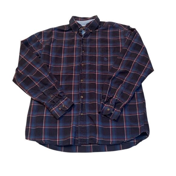 Bit & Bridle Navy Red Plaid Long Sleeve Button Up Shirt Men Size Medium - Picture 5 of 11